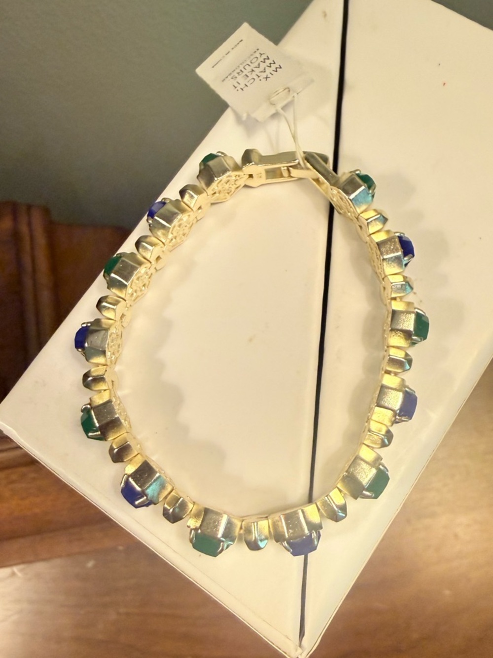 NWT Rare Kendra Scott Gold Bracelet with Blue and Green Stones - Picture 3 of 7